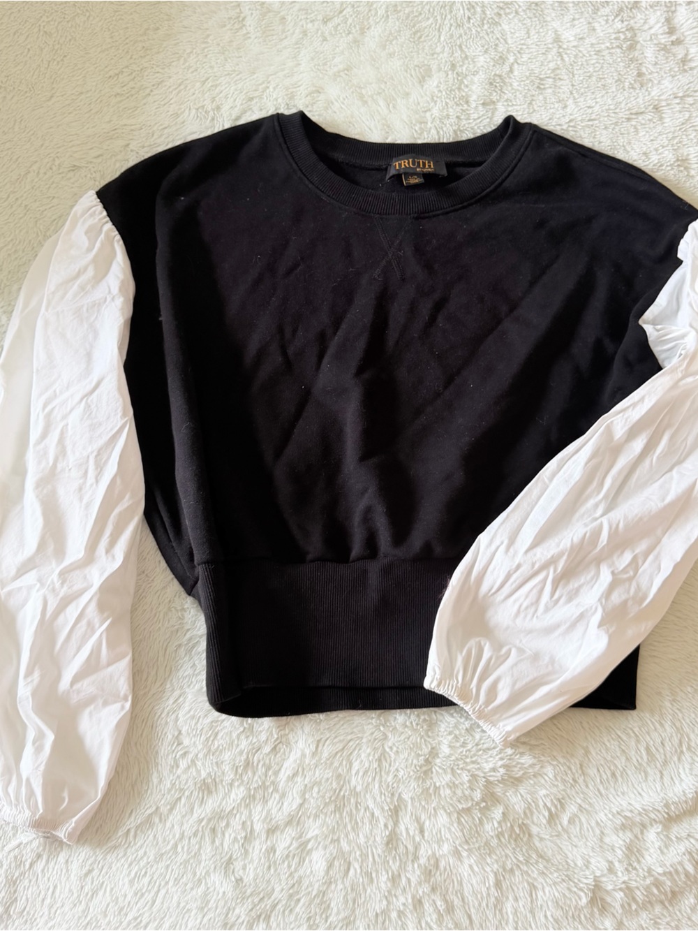 Truth Black Sweatshirt with White Balloon Sleeves